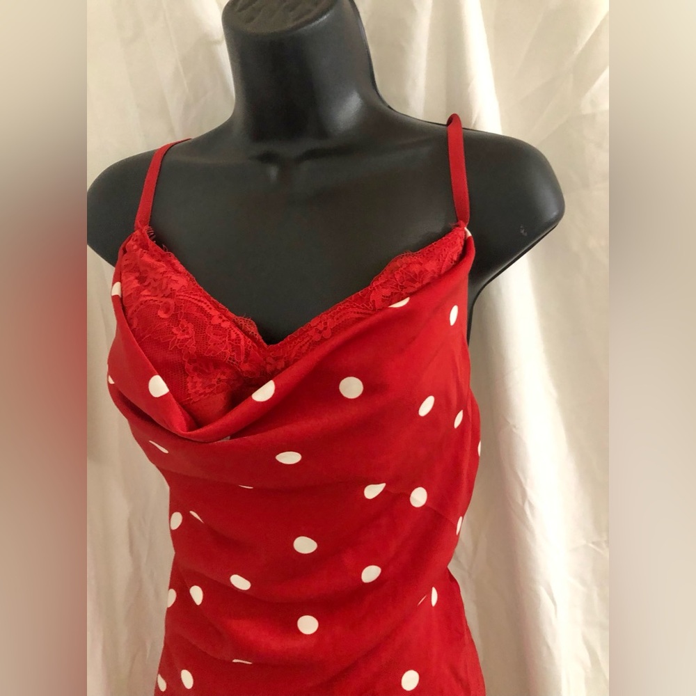 Jessica Simpson red white polka dot lace bra cowl neck maxi dress size medium - Picture 14 of 16